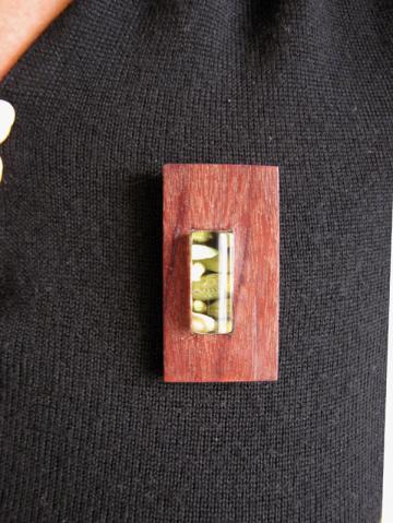 Pendant and Brooch Purpleheart wood with Emerald Nerites. : $69