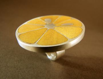 Lemon Slice Ring in Piquia Amerello wood and silver : $475