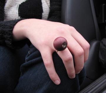 Contemporary Ring Purpleheart Sphere with Emerald Nerite magnified : $31