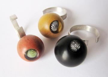 Contemporary Ring Sphere Ebony and Zebra shell magnified : $110
