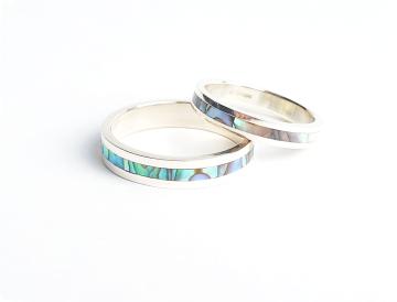 Wedding Band Ring, White Gold and Paua Abalone Mother of Pearl