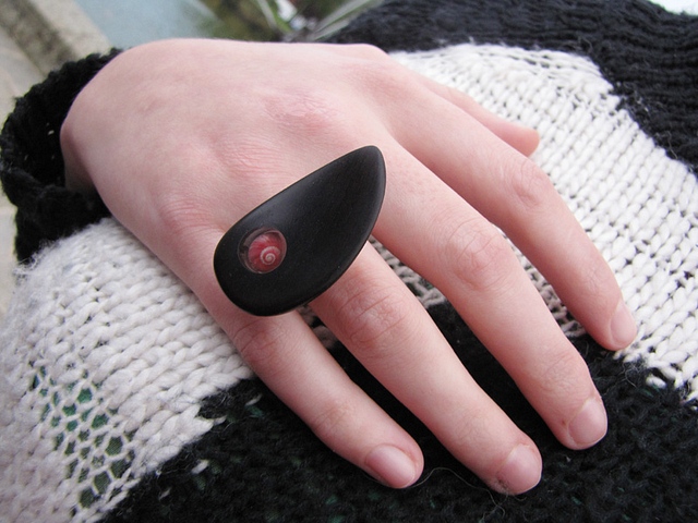 African Blackwood with Pink umbonium & adjustable Ring